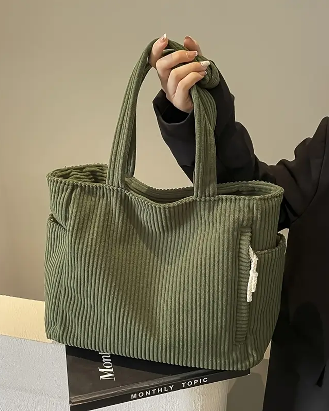 Tilda | Ribbete Tote Bag med Snøre Detalj