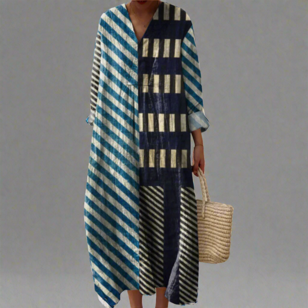 Martha™ | Moderne stripete patchwork midikjole