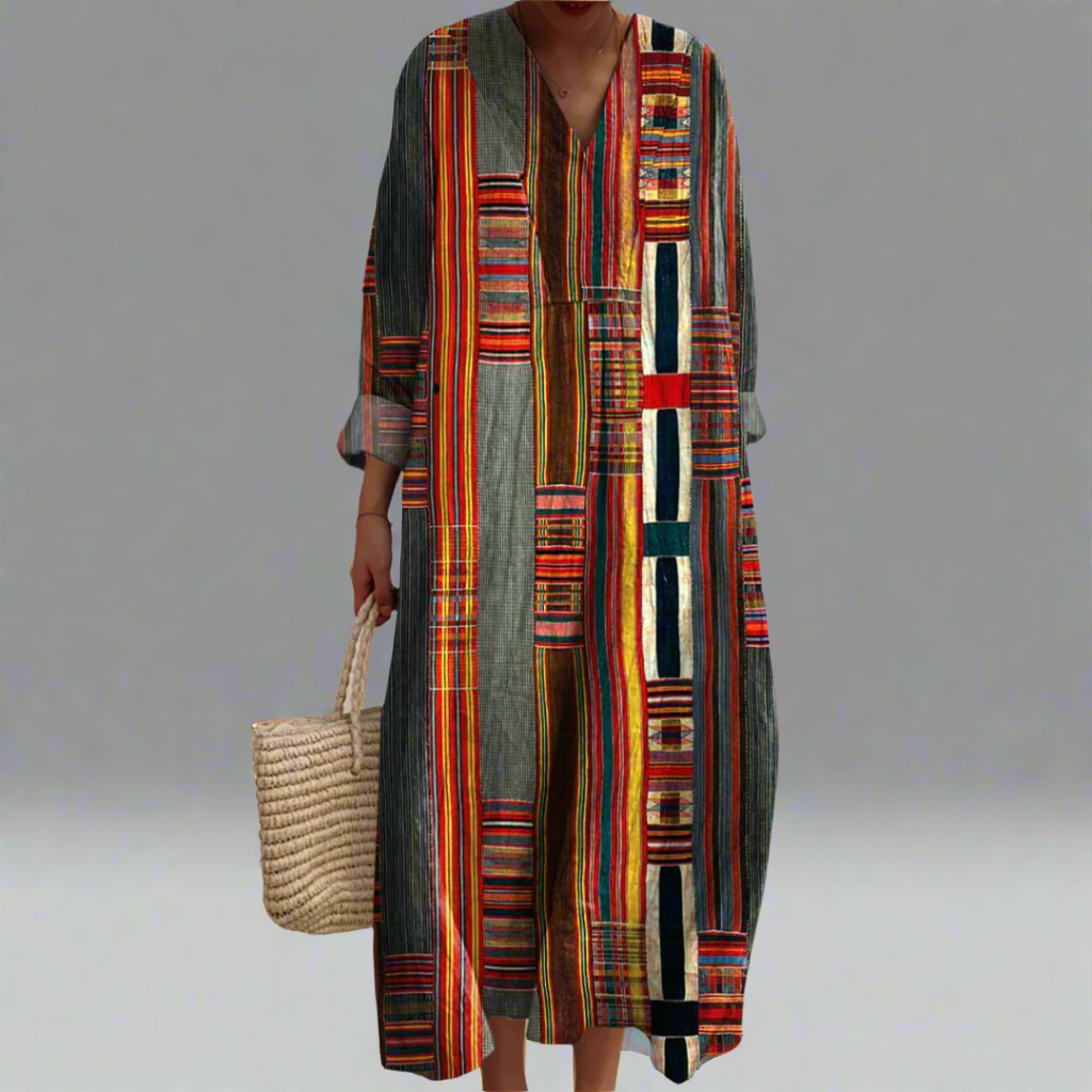 Marianne™ | Geometrisk Stripete Boho-Maxikjole