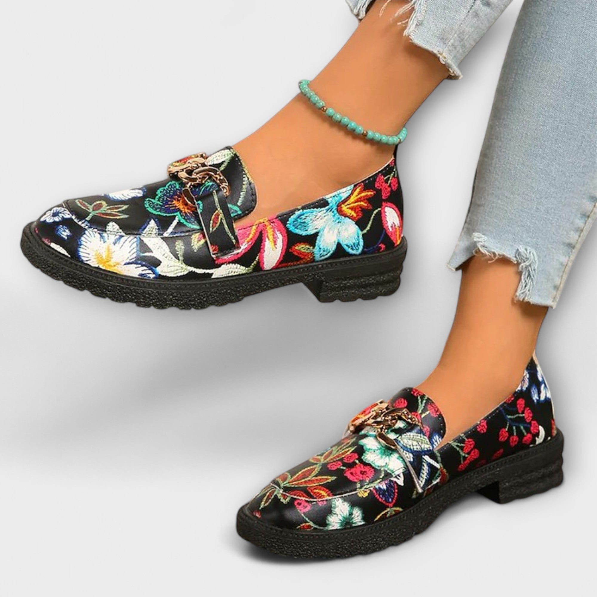 Orla – Flerfargede Loafers med Blomsterdesign