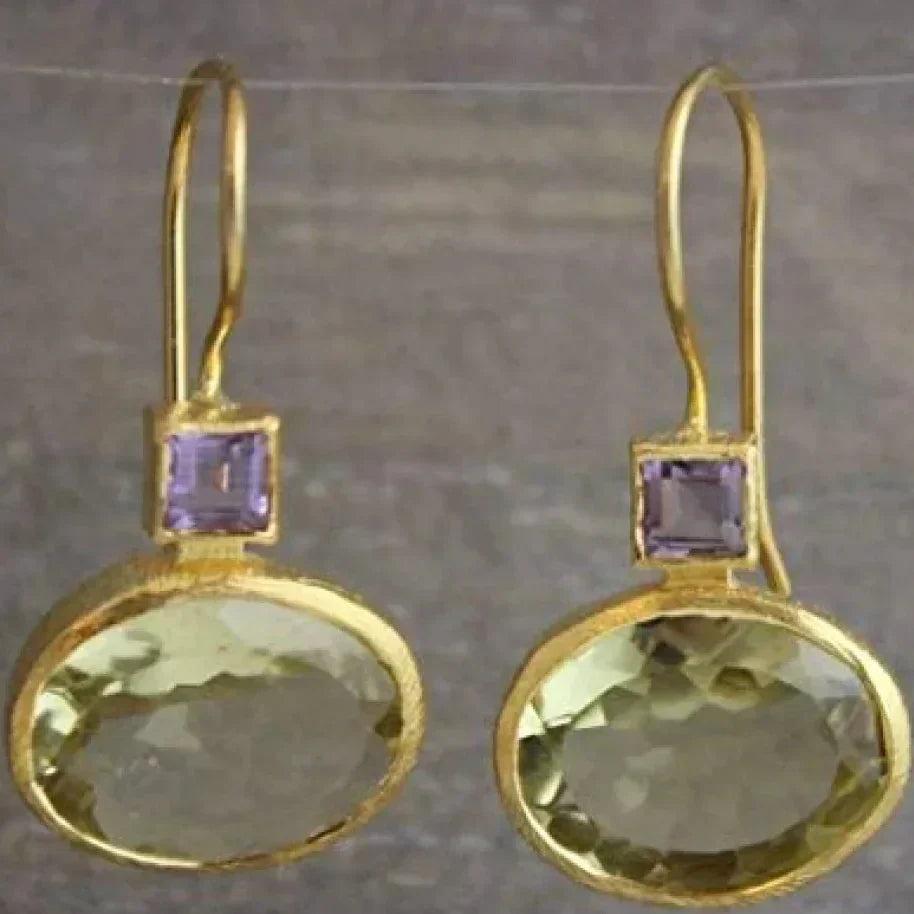 Korall – Vintage Grønn Krystall Gyldne Øredobber