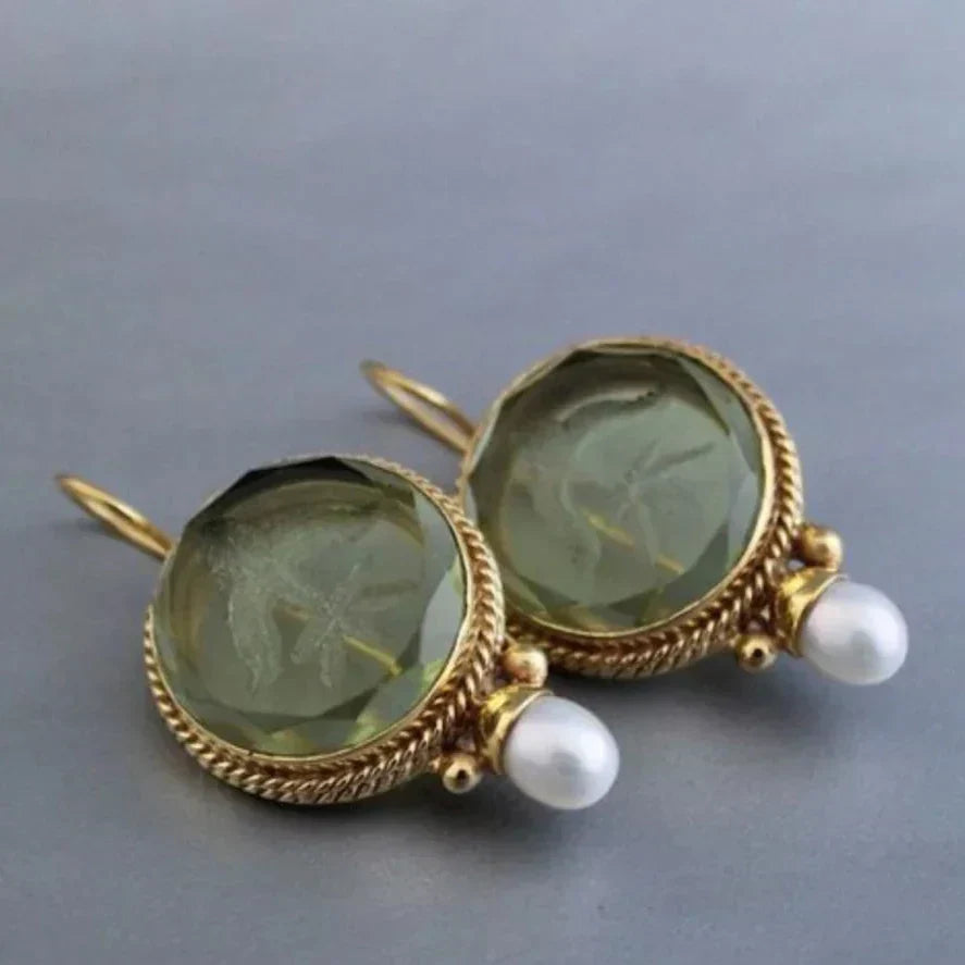 Leona – Vintage Grønn Sten Perle Øredobber