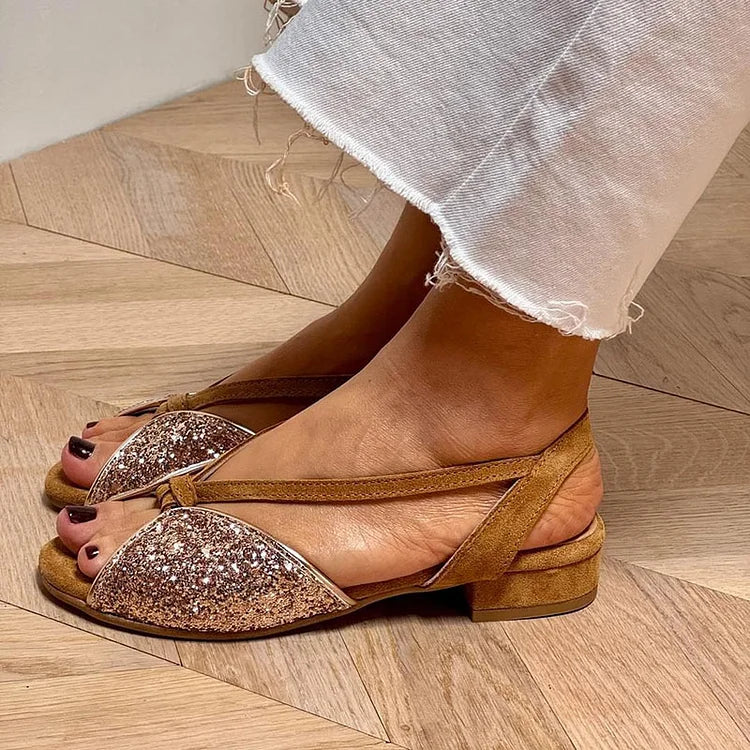 MIRA | Elegante Glitter Sandaler med Lav Såle for en Chic og Komfortabel Look