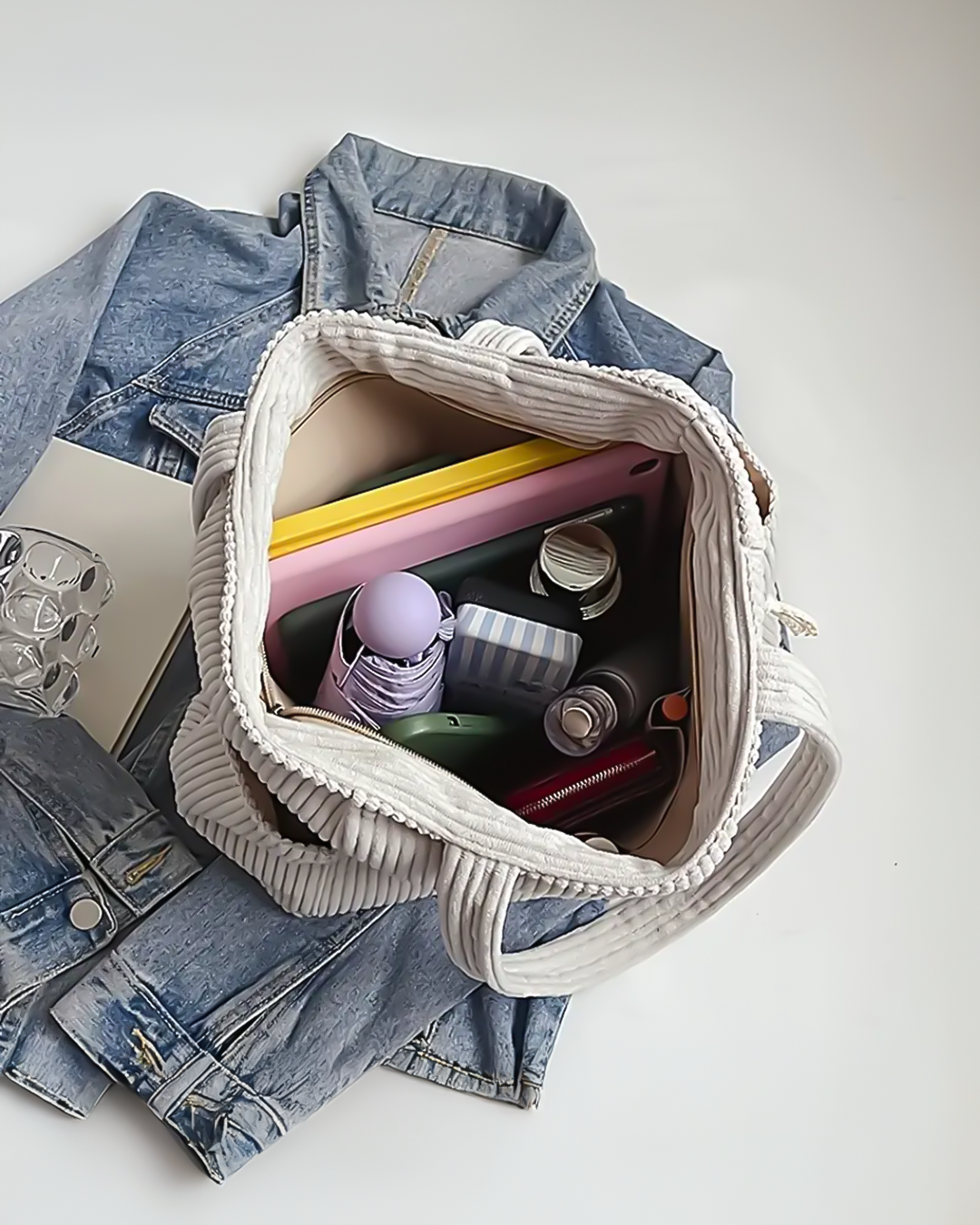 Tilda | Ribbete Tote Bag med Snøre Detalj