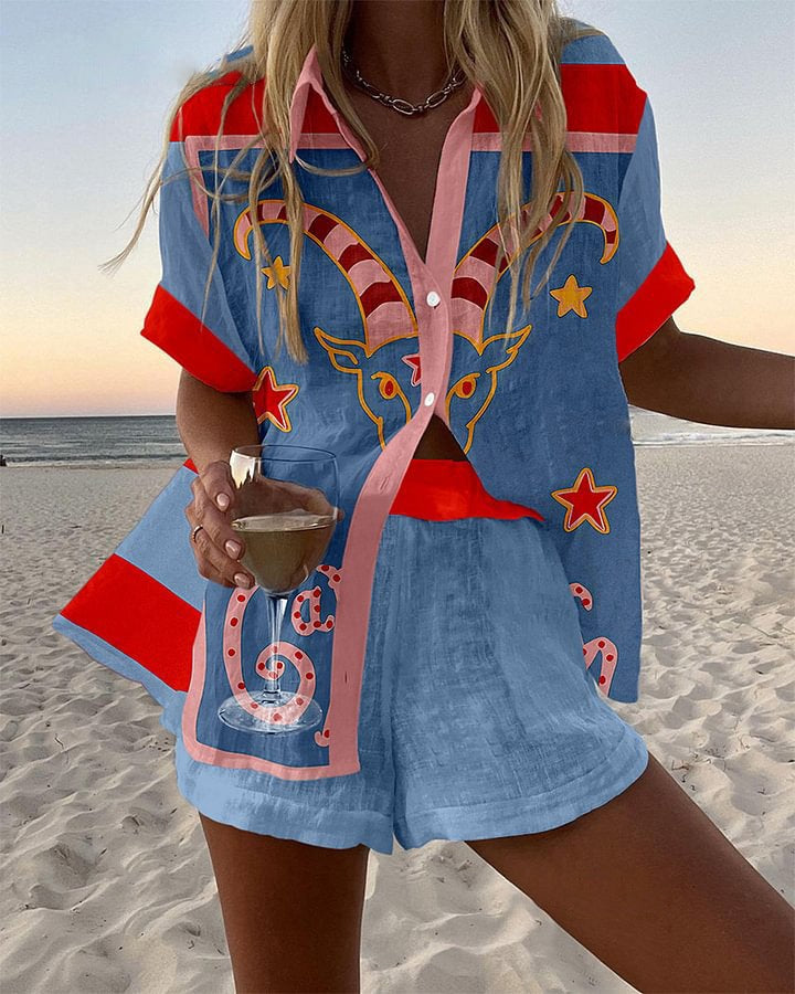 Eustelle | Kort linsett med geitemønster