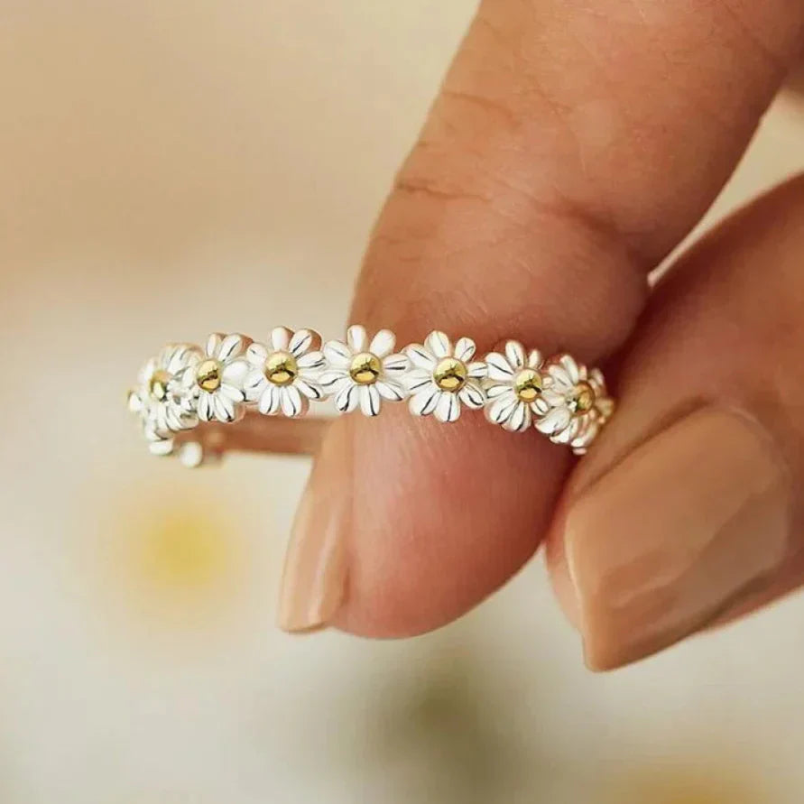 Magdalena – Håndmalt Emalje Margeritt Ring