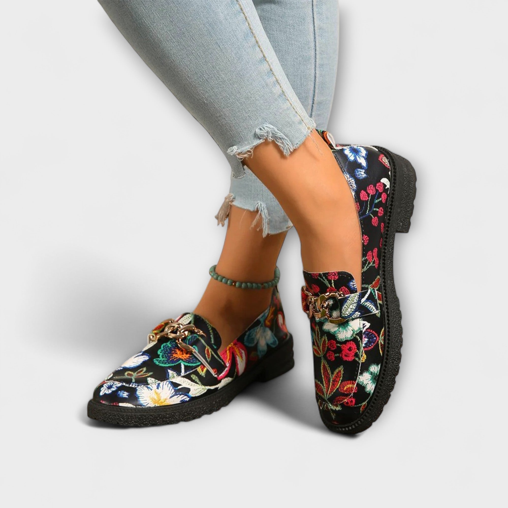 Orla – Flerfargede Loafers med Blomsterdesign