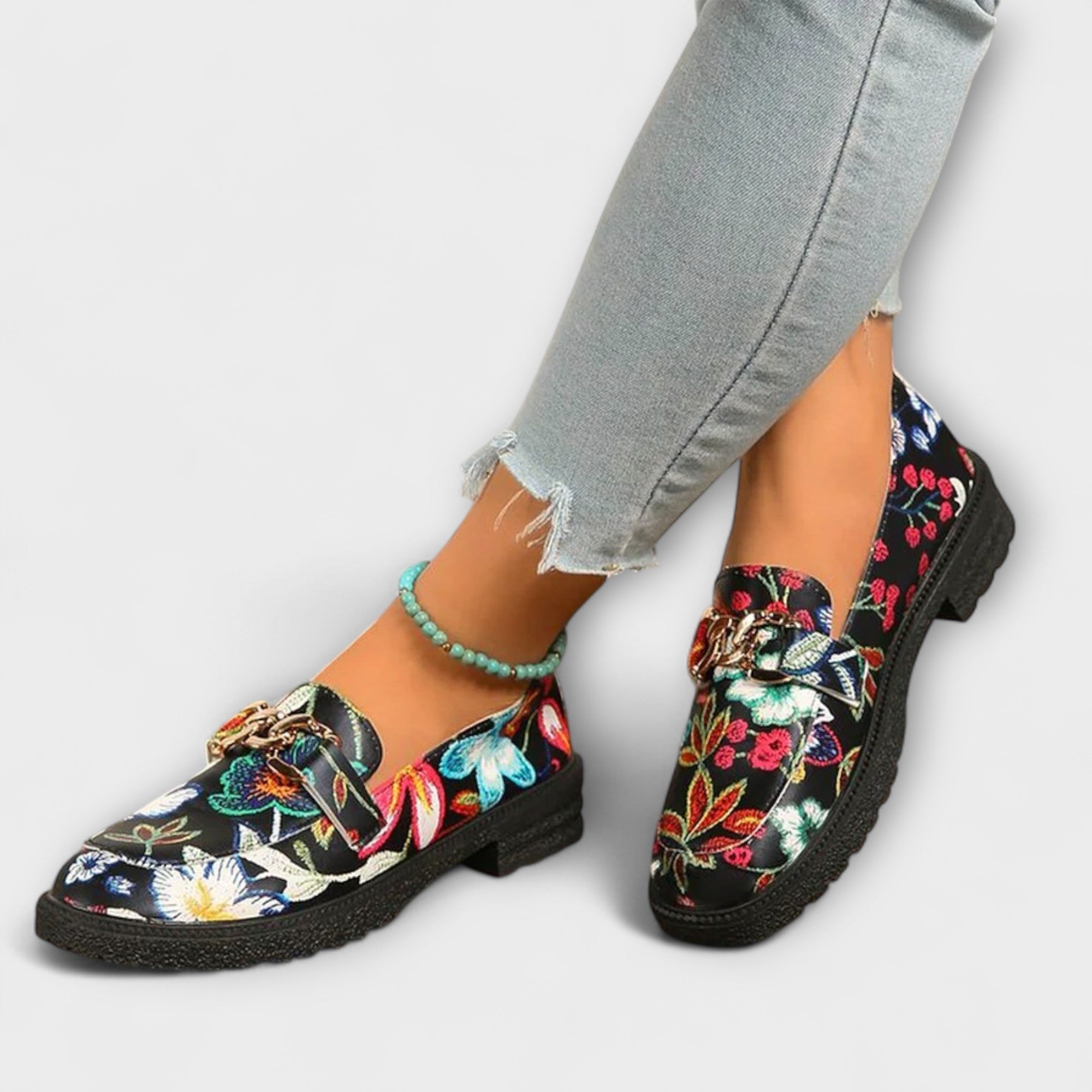 Orla – Flerfargede Loafers med Blomsterdesign