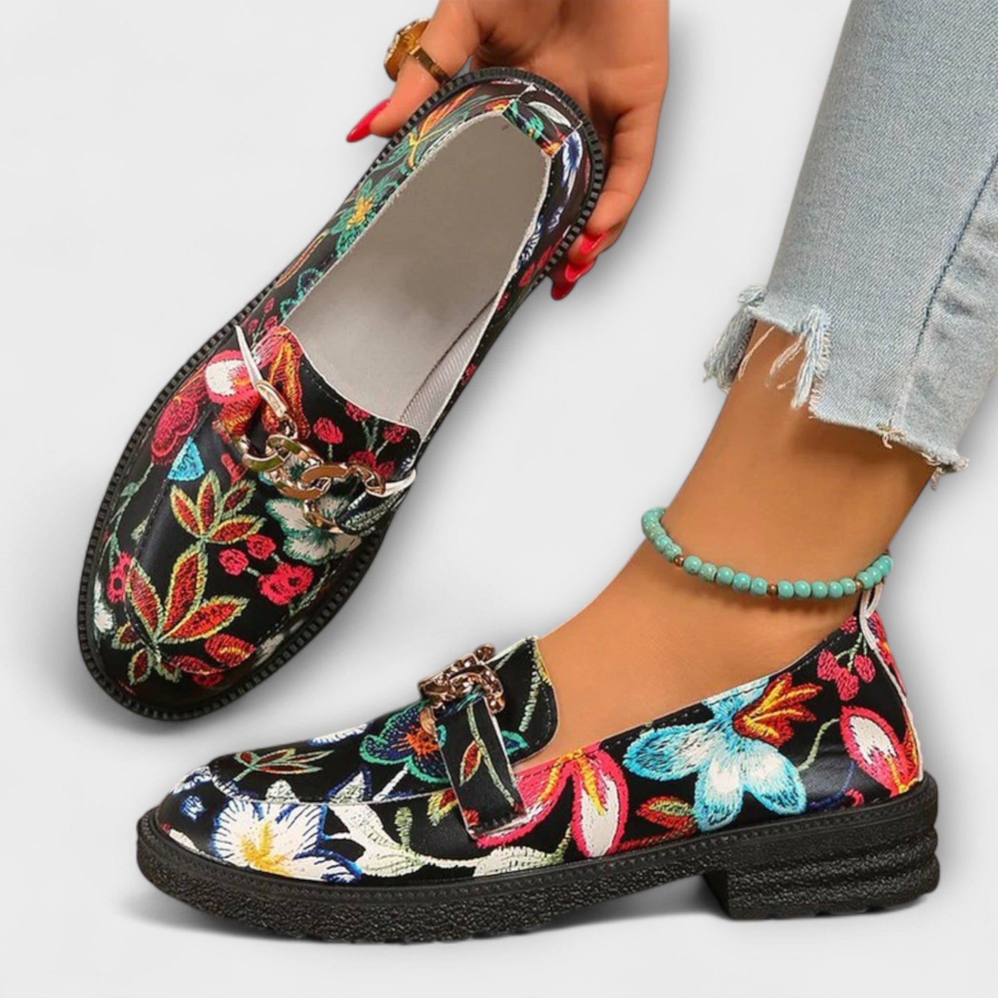 Orla – Flerfargede Loafers med Blomsterdesign