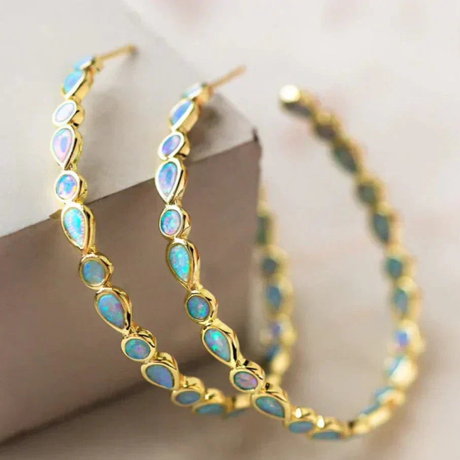 Emmeline - Vintage Blå Opal Gyldne Øreringer