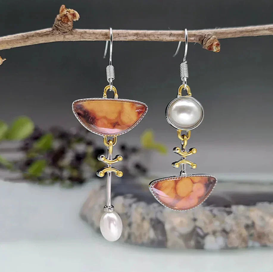 Macie – Vintage Naturlige Orange Sten Øredobber